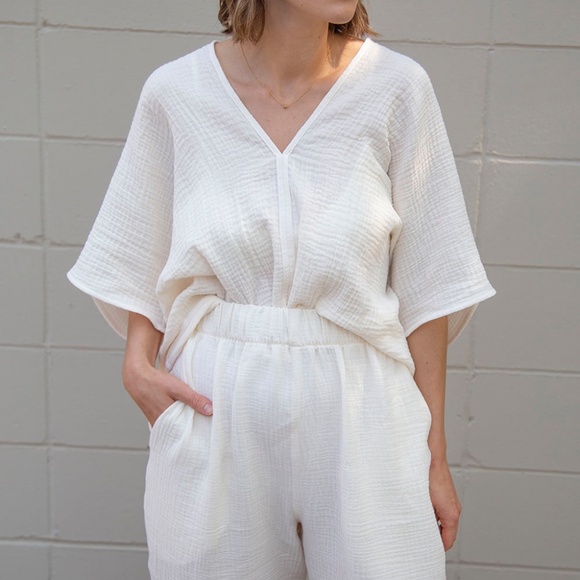 Hackwith Design House White Deep V Neck Tunic Top 100% Cotton Size 26 28 - Picture 7 of 7